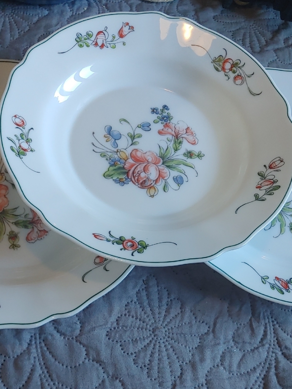 Arcopal Floral Shallow Dinner Bowls in White with Pink and Green Accents